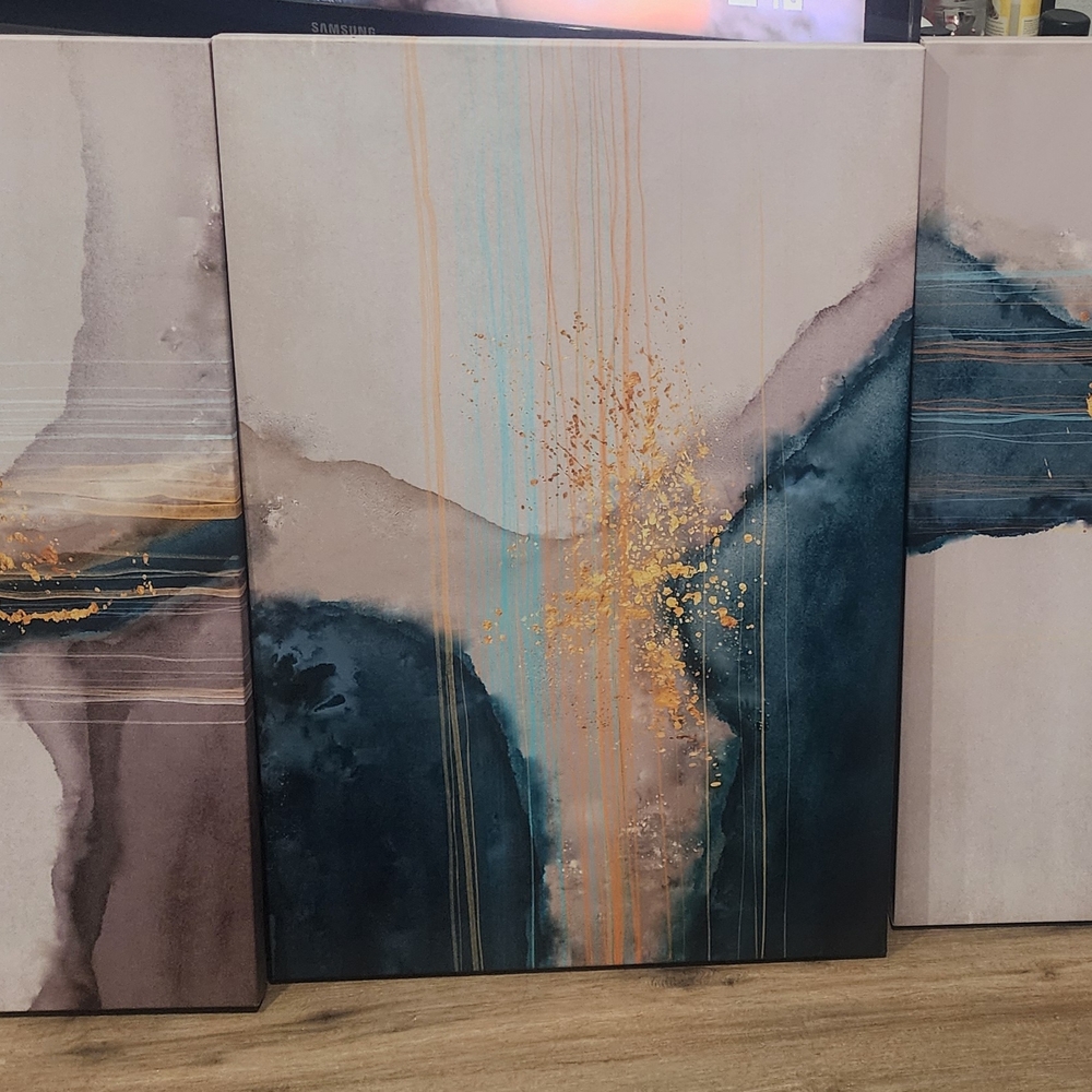 Abstract Canvas Art Set in Blue and Gold